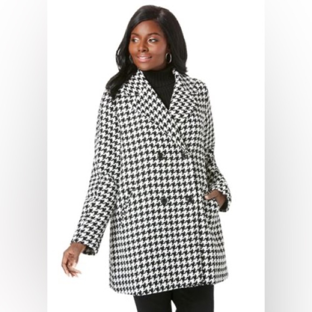 Jessica London Black and White Houndstooth Coat